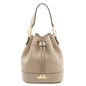 Leather Bucket Bag - Light Taupe