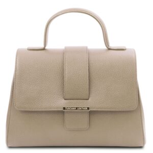 Chic Leather Handbag - Light Taupe