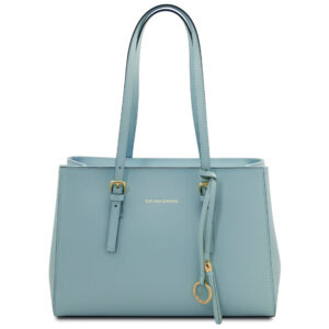 Leather Shoulder Bag - Light Blue